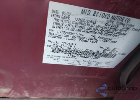 2008 Ford Taurus Limited z USA, uszkodzony, nr VIN 1FAHP25W58G111031